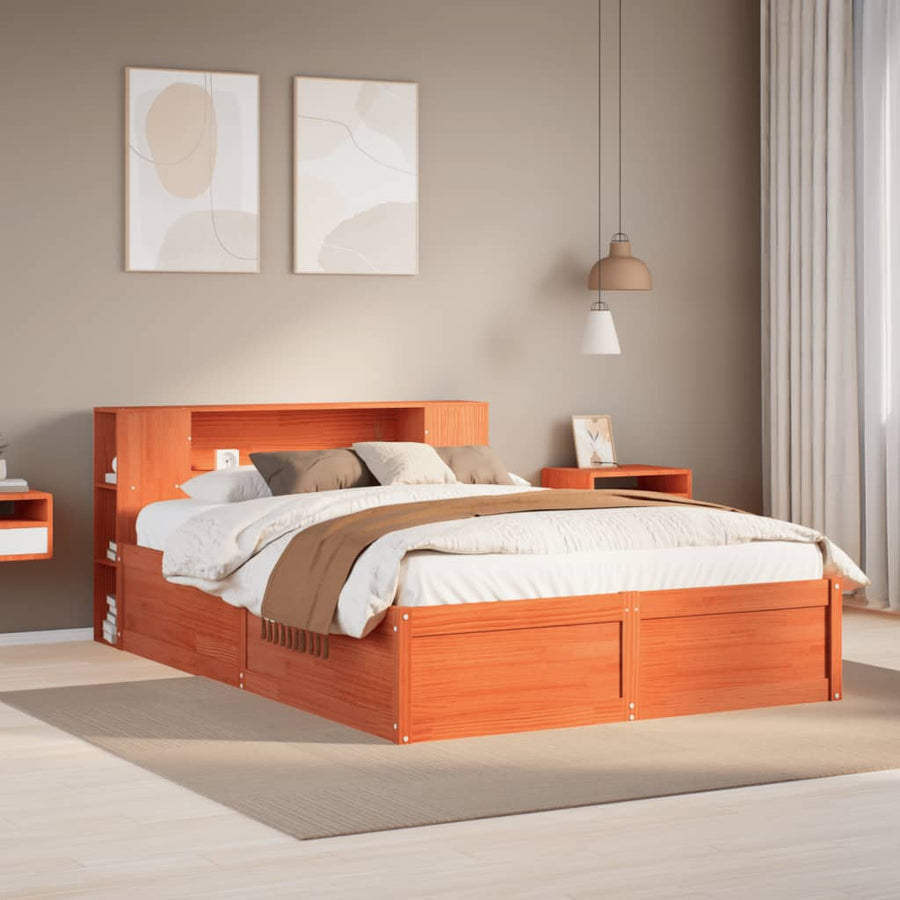 Bedframe zonder matras massief grenenhout wasbruin 140x200 cm