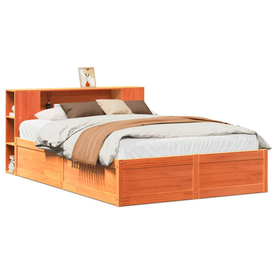 Bed met matras massief grenenhout wasbruin 140x190 cm