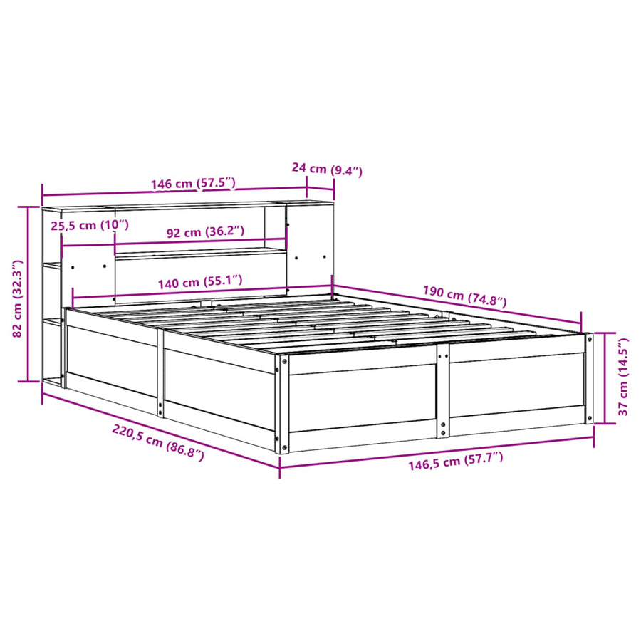 Bed met matras massief grenenhout wasbruin 140x190 cm