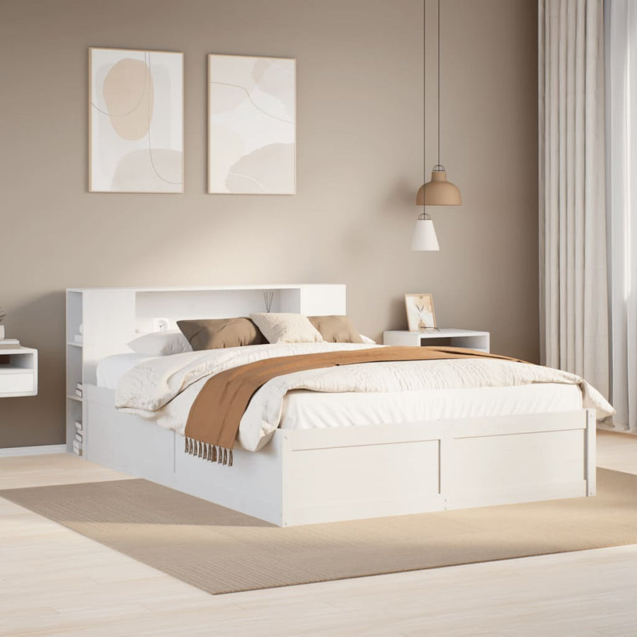 Bedframe zonder matras massief grenenhout wit 135x190 cm