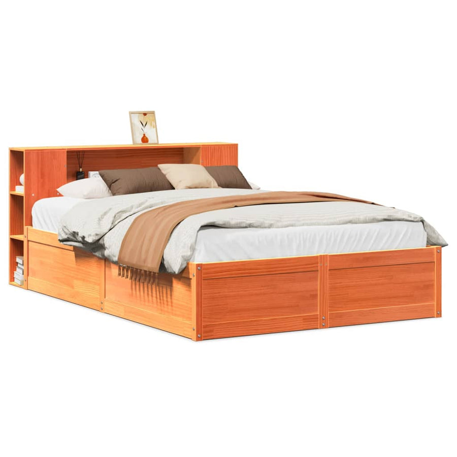 Bedframe zonder matras massief grenenhout wasbruin 135x190 cm