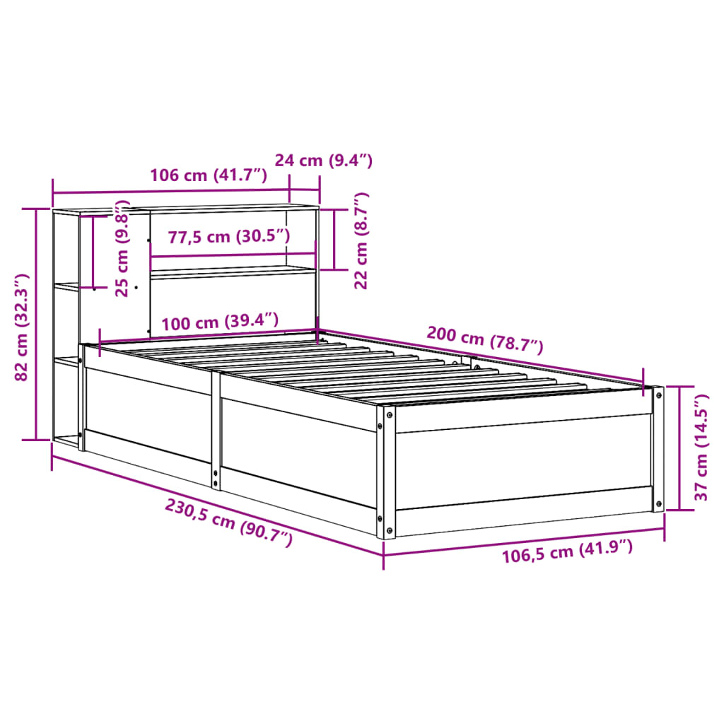 Bedframe zonder matras massief grenenhout wit 140x200 cm