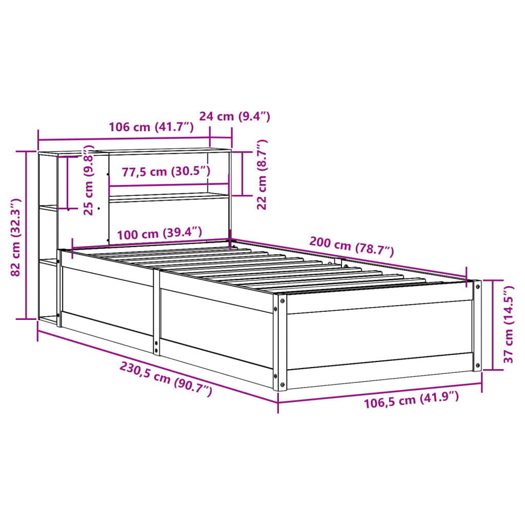Bedframe zonder matras massief grenenhout wasbruin 100x200 cm