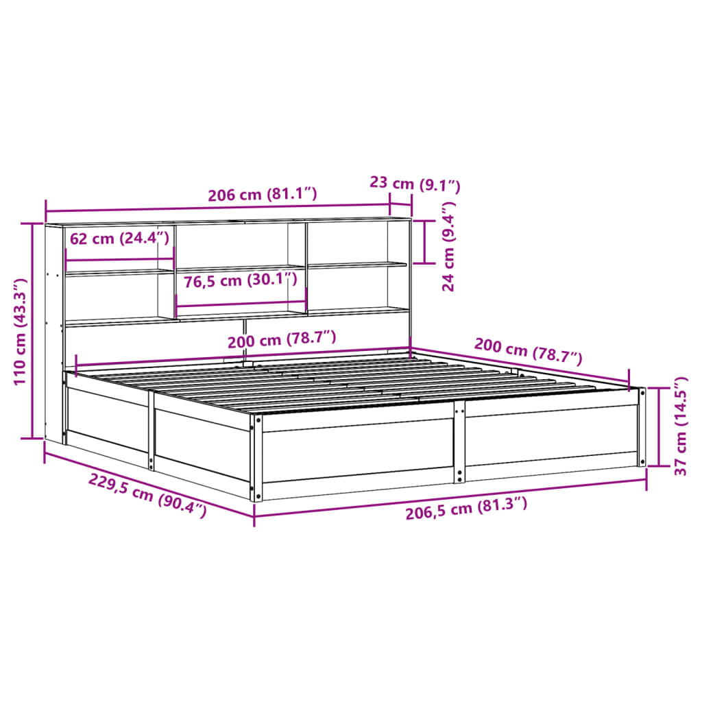 Bedframe zonder matras massief grenenhout wasbruin 200x200 cm