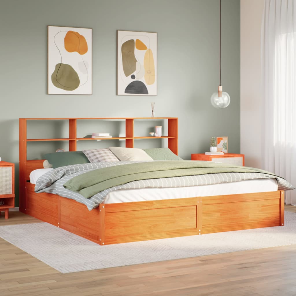 Bedframe zonder matras massief grenenhout wasbruin 200x200 cm