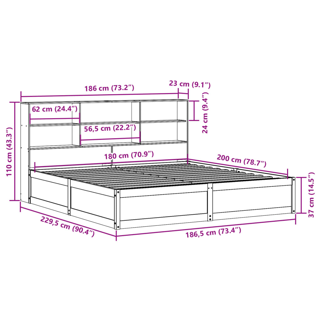 Bedframe zonder matras massief grenenhout wasbruin 180x200 cm