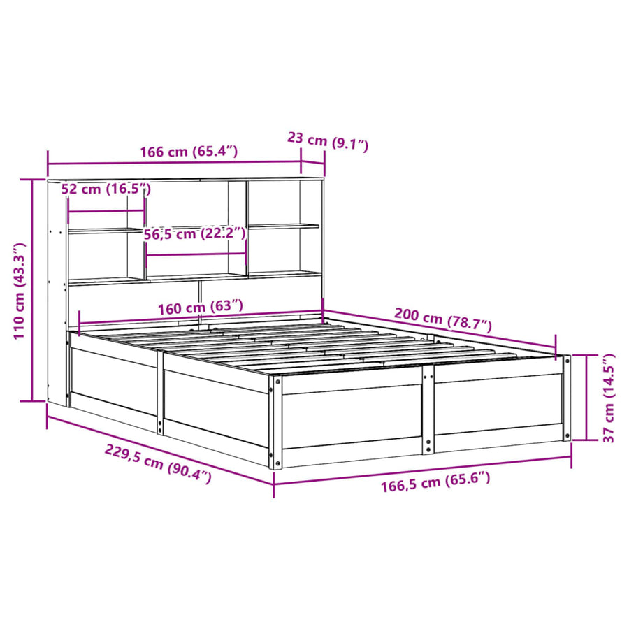 Bedframe zonder matras massief grenenhout wasbruin 160x200 cm
