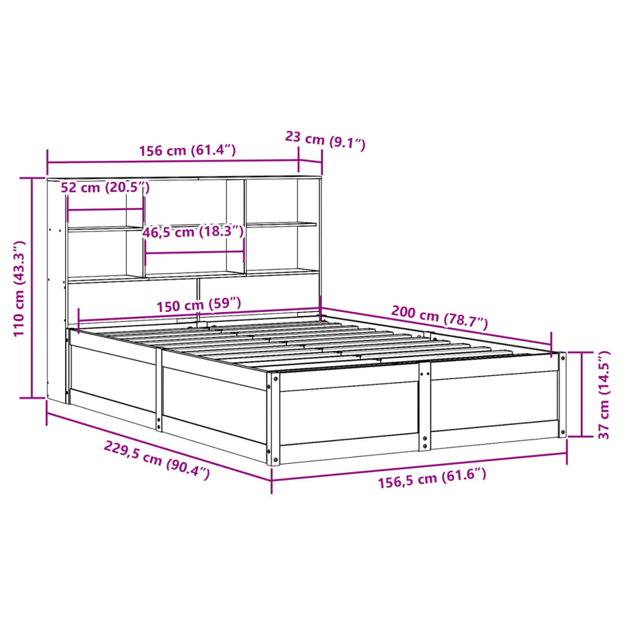 Bedframe zonder matras massief grenenhout wasbruin 150x200 cm