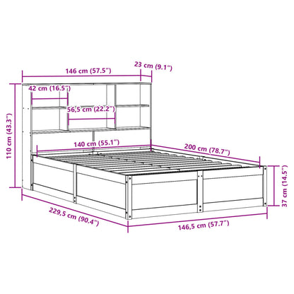Bedframe zonder matras massief grenenhout wasbruin 140x200 cm