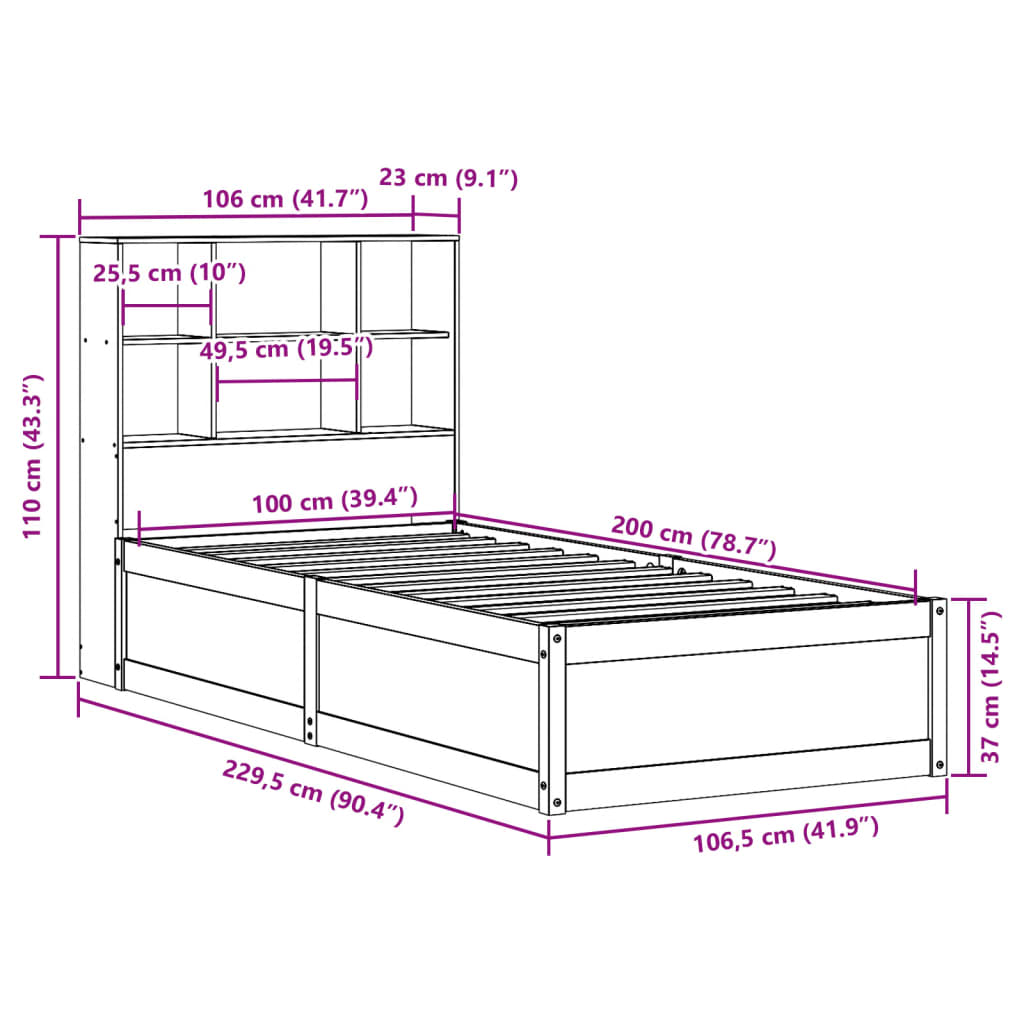 Bedframe zonder matras massief grenenhout wasbruin 100x200 cm