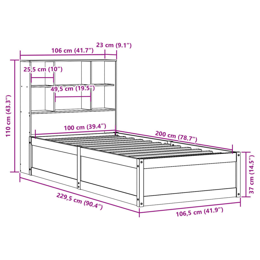 Bedframe zonder matras massief grenenhout wasbruin 100x200 cm