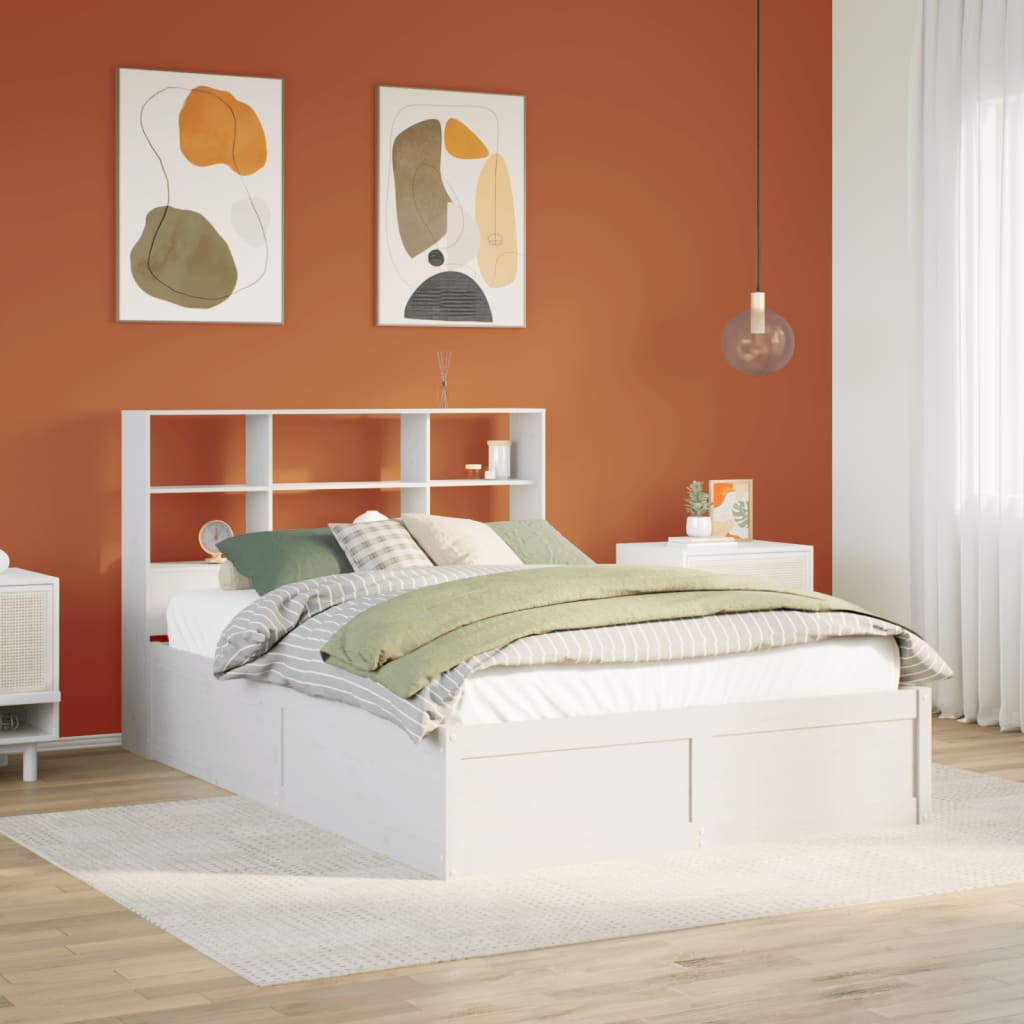 Bedframe zonder matras massief grenenhout wit 140x190 cm