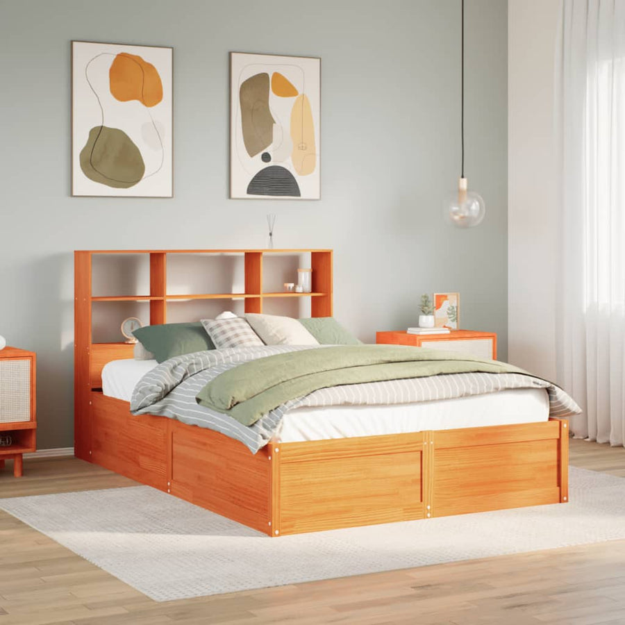 Bedframe zonder matras massief grenenhout wasbruin 135x190 cm