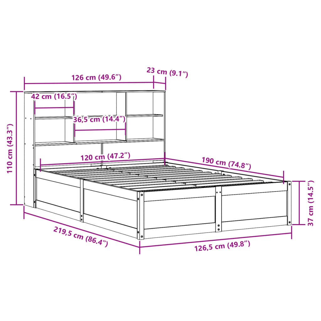 Bedframe zonder matras massief grenenhout wasbruin 120x190 cm