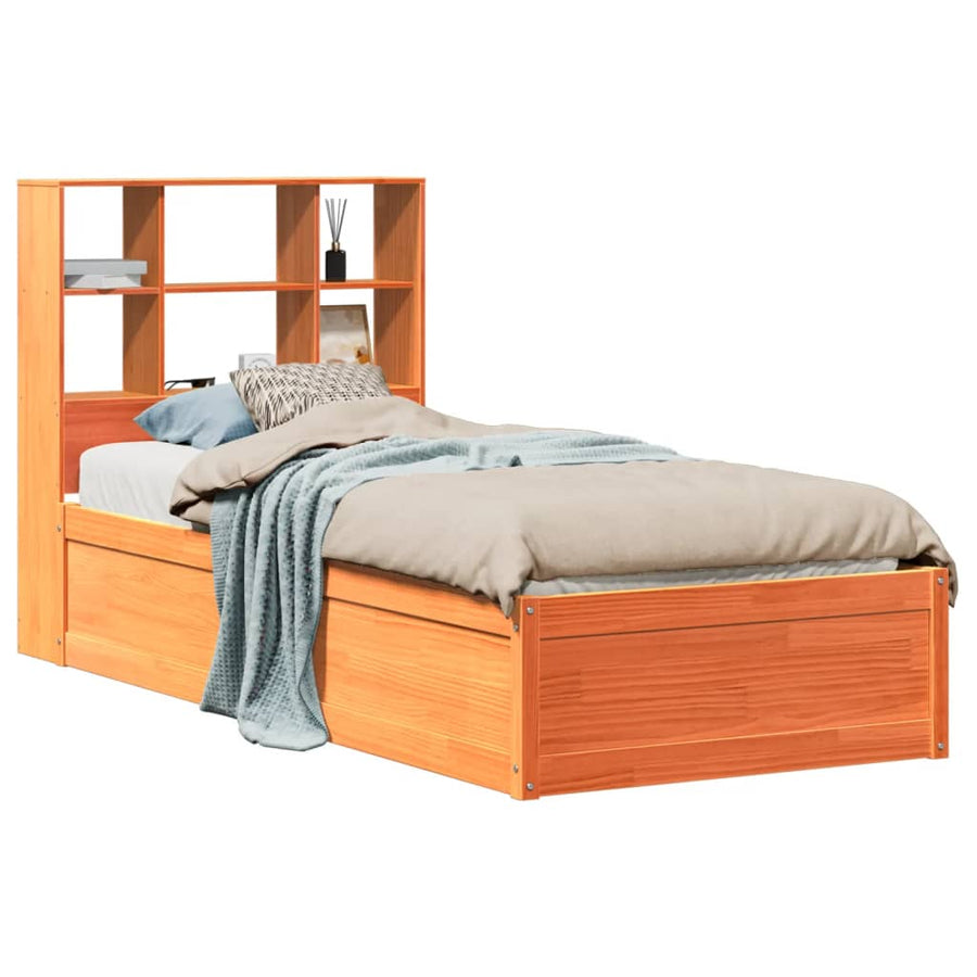Bedframe zonder matras massief grenenhout wasbruin 75x190 cm