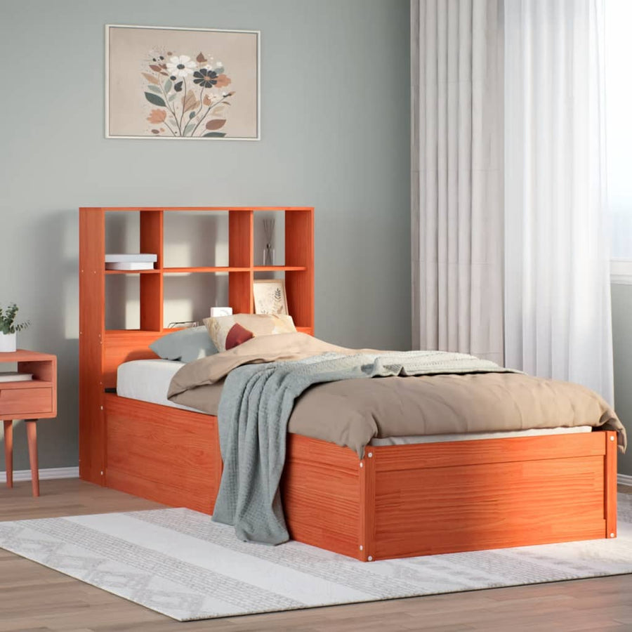 Bedframe zonder matras massief grenenhout wasbruin 75x190 cm