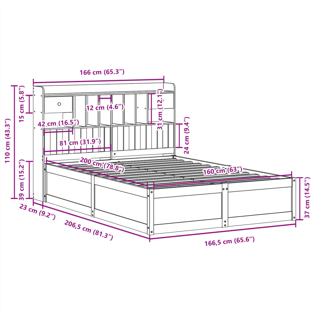 Bedframe zonder matras massief grenenhout wasbruin 160x200 cm