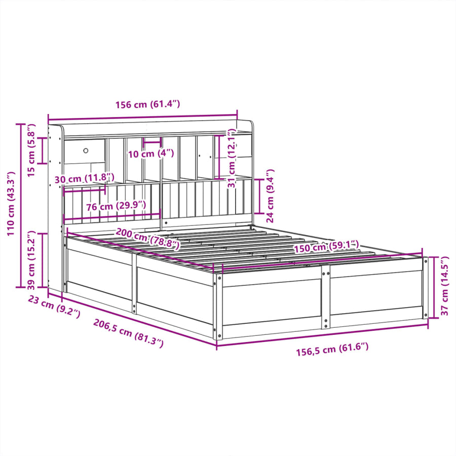 Bedframe zonder matras massief grenenhout wasbruin 150x200 cm