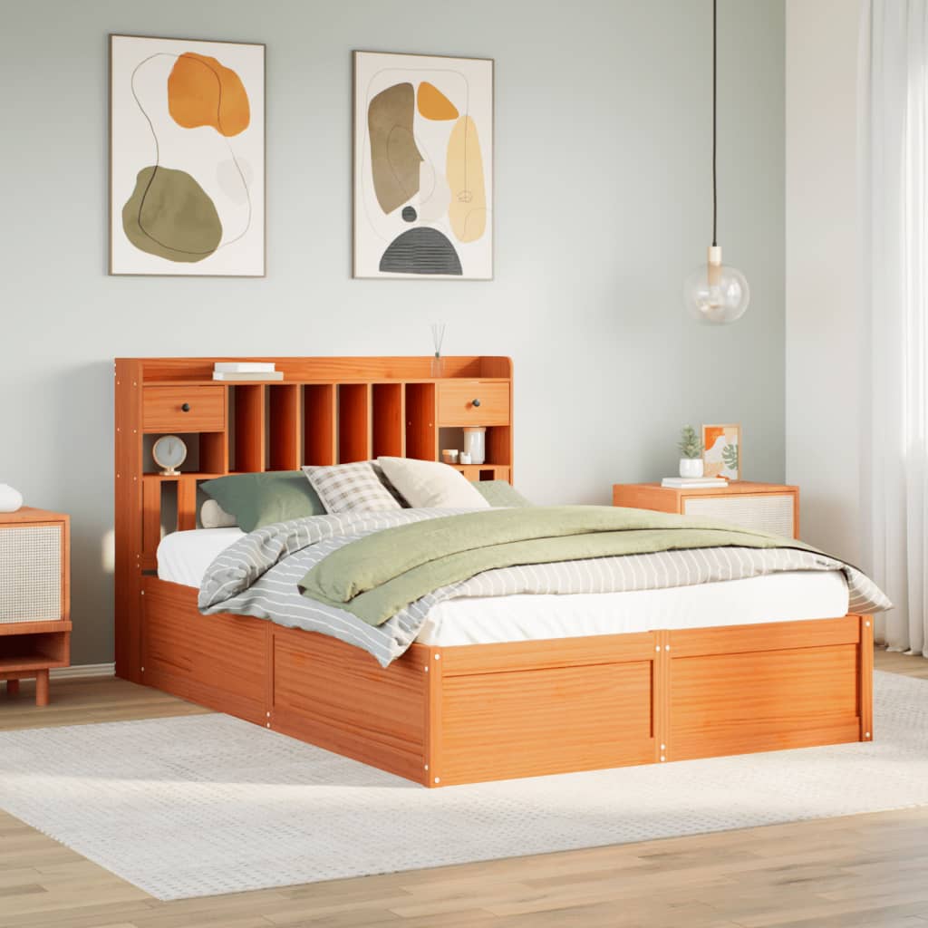 Bedframe zonder matras massief grenenhout wasbruin 140x200 cm