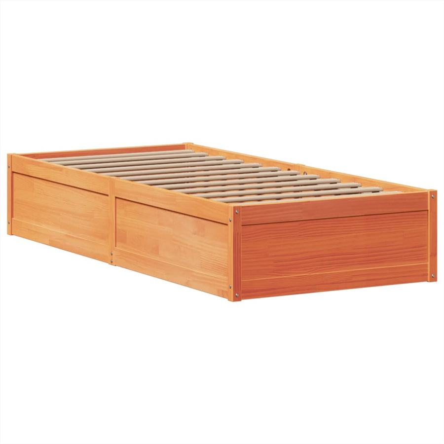 Bedframe zonder matras massief grenenhout wasbruin 100x200 cm