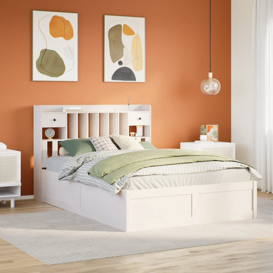 Bedframe zonder matras massief grenenhout wit 140x190 cm