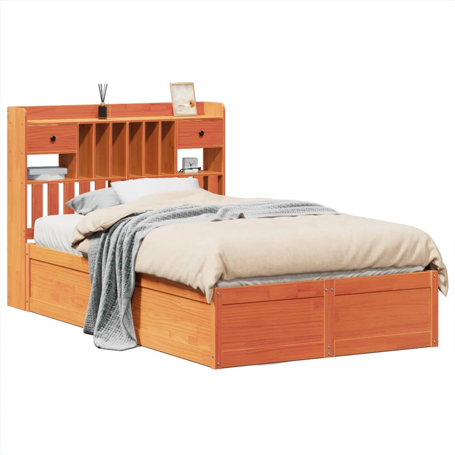Bedframe zonder matras massief grenenhout wasbruin 135x190 cm