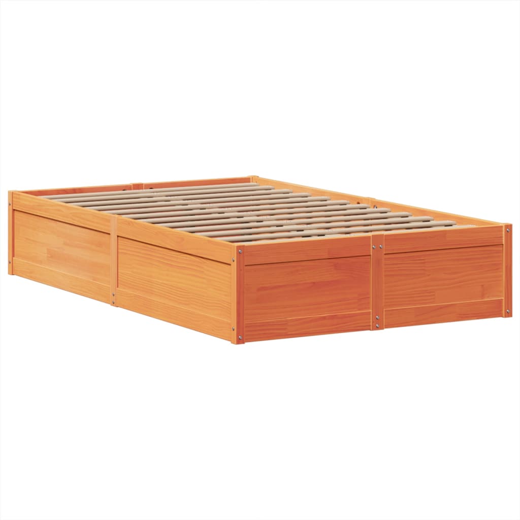Bedframe zonder matras massief grenenhout wasbruin 135x190 cm