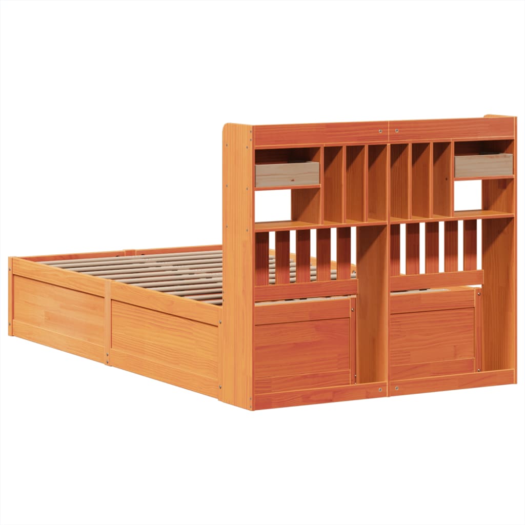Bedframe zonder matras massief grenenhout wasbruin 135x190 cm