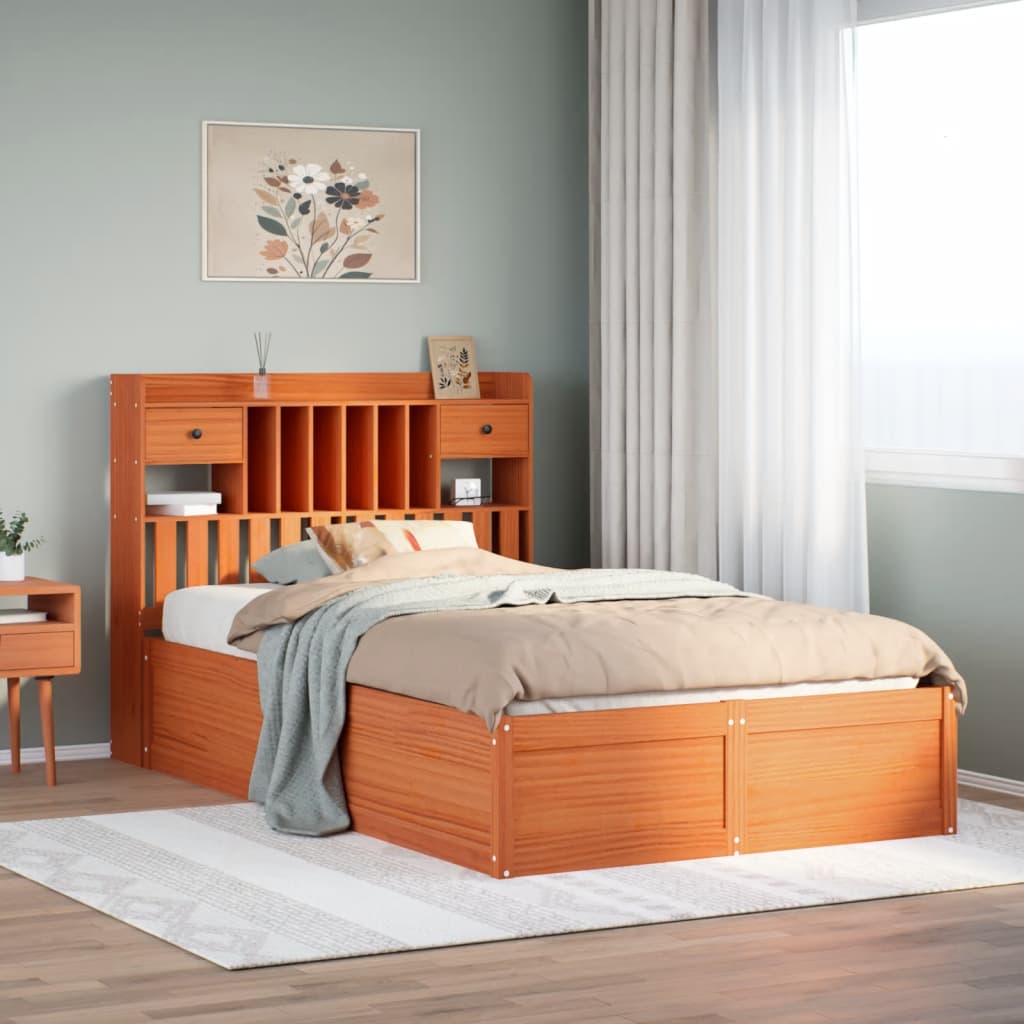 Bedframe zonder matras massief grenenhout wasbruin 135x190 cm