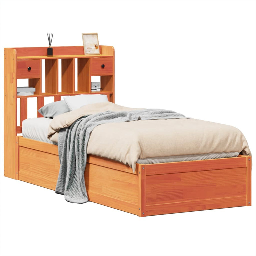 Bedframe zonder matras massief grenenhout wasbruin 75x190 cm
