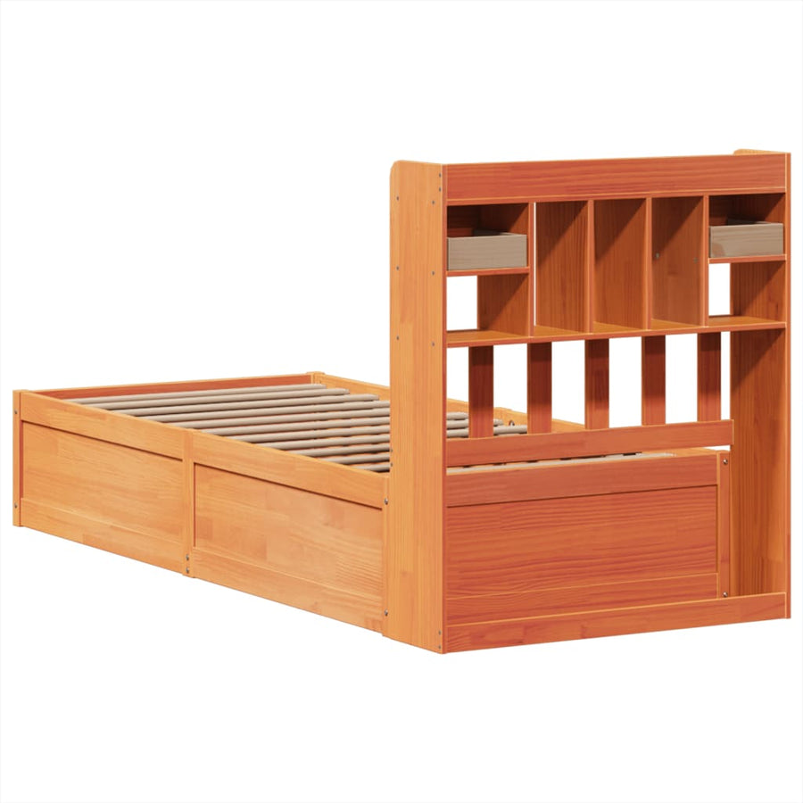 Bedframe zonder matras massief grenenhout wasbruin 75x190 cm
