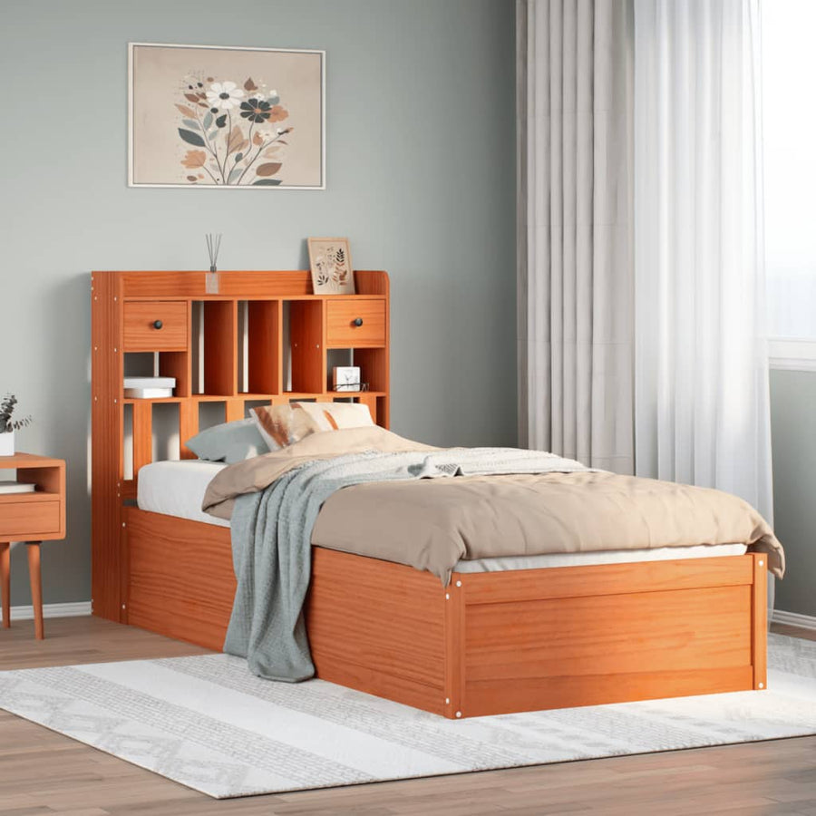 Bedframe zonder matras massief grenenhout wasbruin 75x190 cm