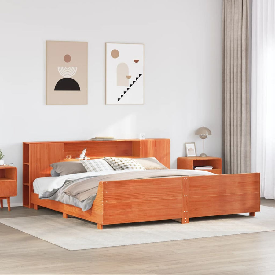 Bedframe zonder matras massief grenenhout wasbruin 200x200 cm