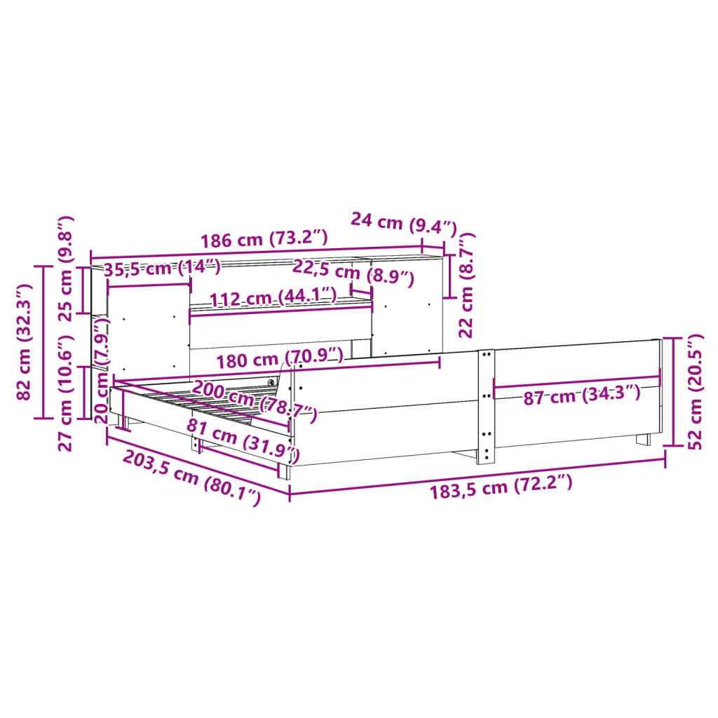Bedframe zonder matras massief grenenhout wasbruin 180x200 cm