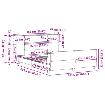 Bedframe zonder matras massief grenenhout wasbruin 160x200 cm