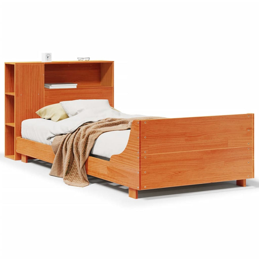 Bedframe zonder matras massief grenenhout wasbruin 100x200 cm