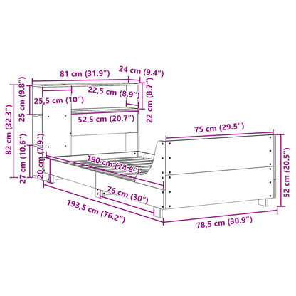 Bedframe zonder matras massief grenenhout wit 75x190 cm