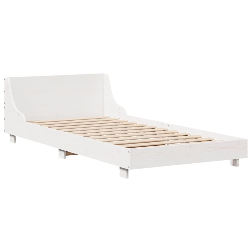 Bedframe zonder matras massief grenenhout wit 75x190 cm