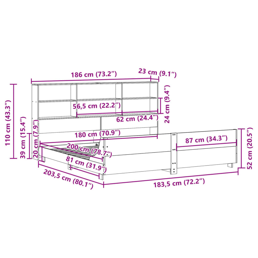 Bedframe zonder matras massief grenenhout wasbruin 180x200 cm