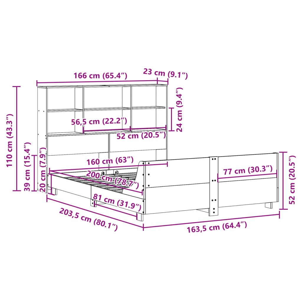 Bedframe zonder matras massief grenenhout wit 160x200 cm