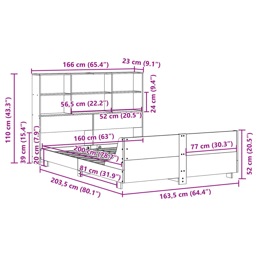 Bedframe zonder matras massief grenenhout wasbruin 160x200 cm