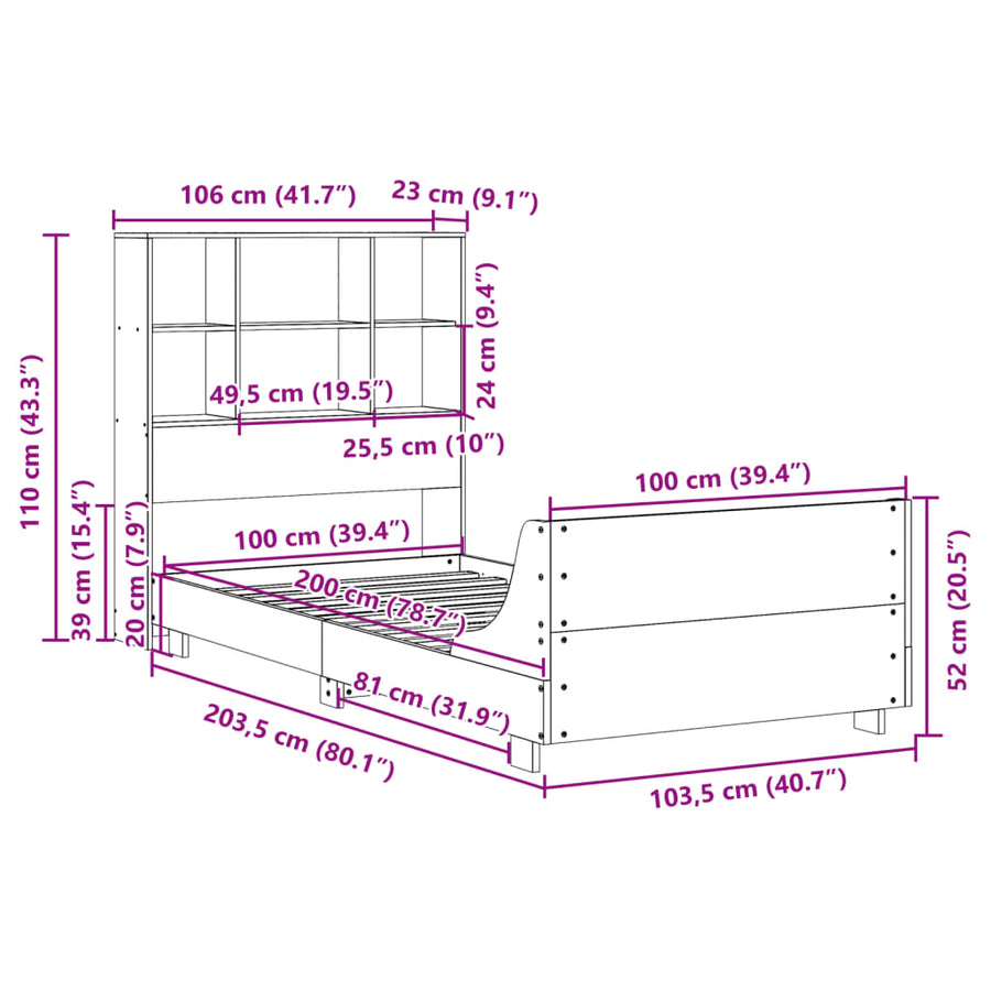 Bedframe zonder matras massief grenenhout wasbruin 100x200 cm