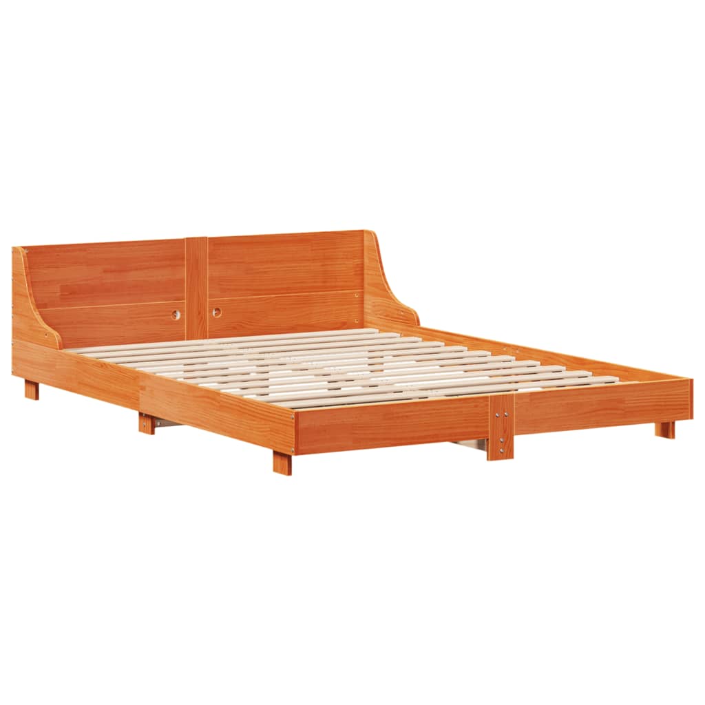 Bedframe zonder matras massief grenenhout wasbruin 120x190 cm
