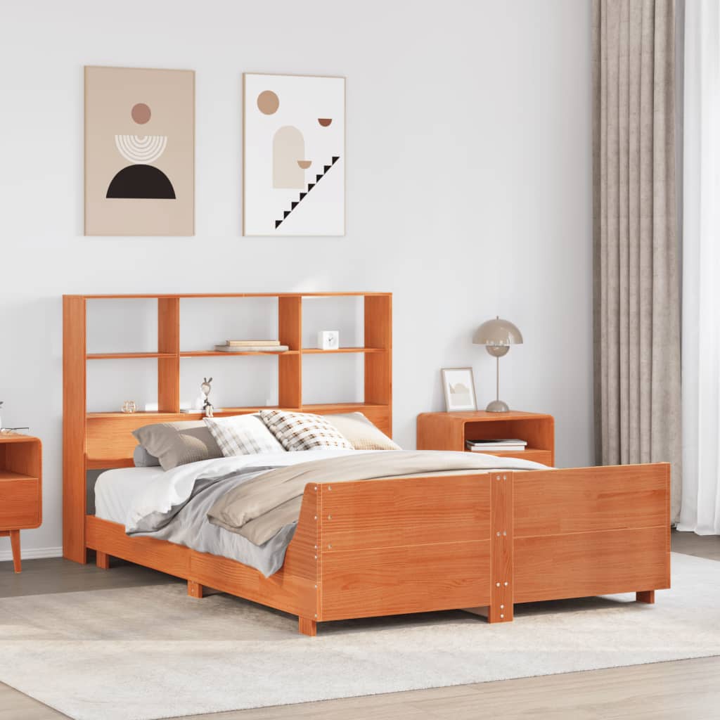 Bedframe zonder matras massief grenenhout wasbruin 120x190 cm