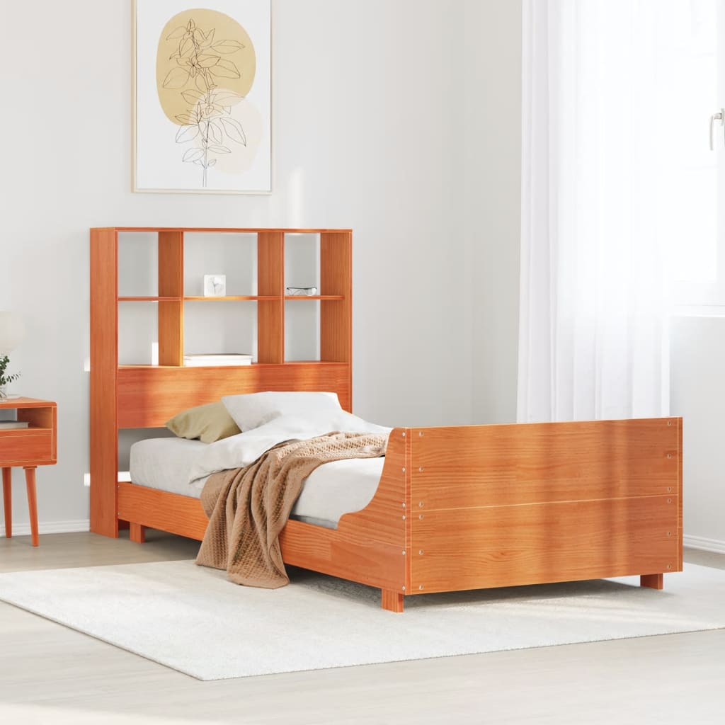Bedframe zonder matras massief grenenhout wasbruin 75x190 cm