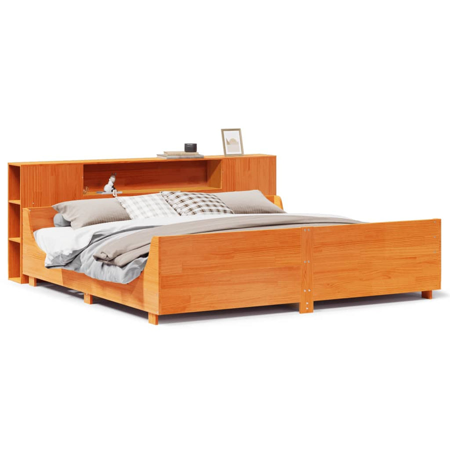 Bedframe zonder matras massief grenenhout wasbruin 200x200 cm