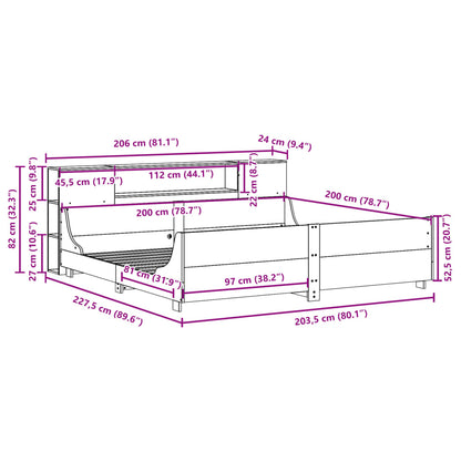 Bedframe zonder matras massief grenenhout wasbruin 200x200 cm