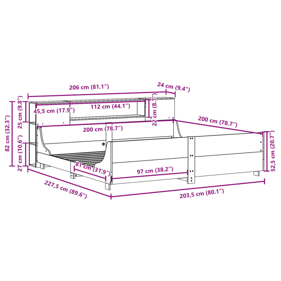 Bedframe zonder matras massief grenenhout wasbruin 200x200 cm