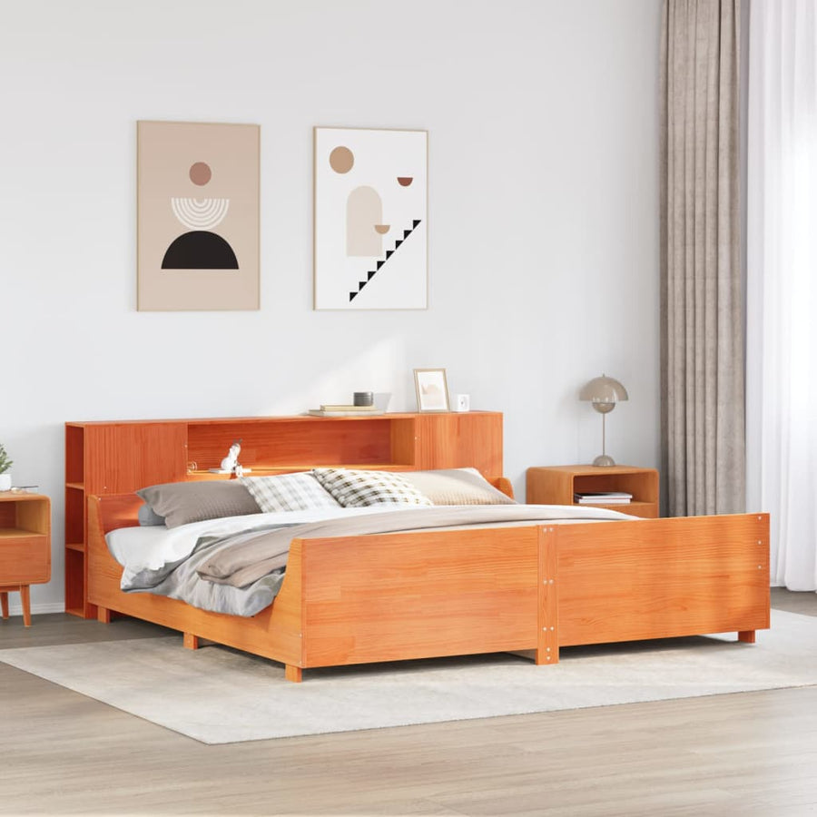 Bedframe zonder matras massief grenenhout wasbruin 200x200 cm