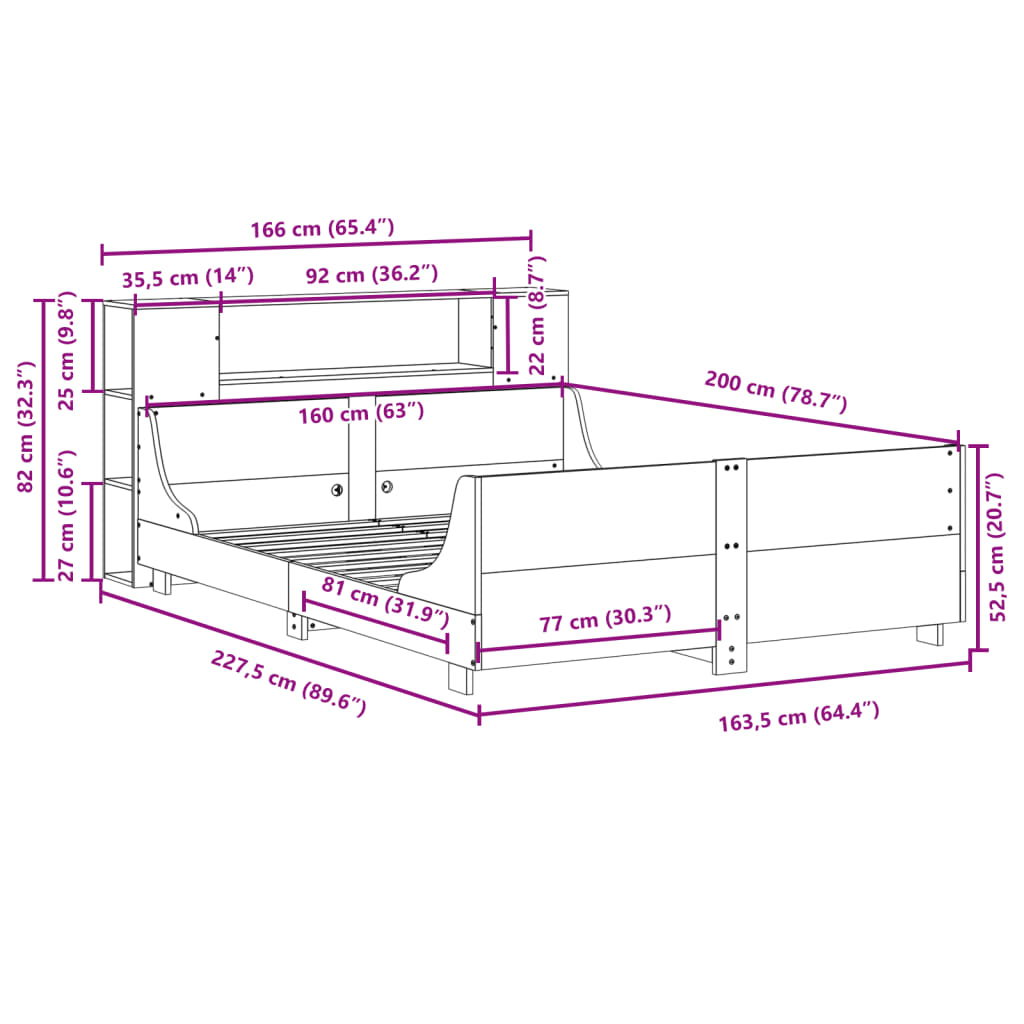 Bedframe zonder matras massief grenenhout wit 160x200 cm